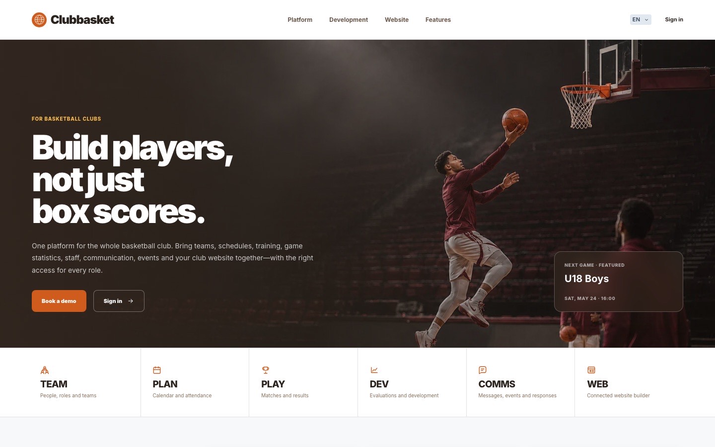 Clubbasket website screenshot